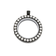 30mm Black Charm/Floating Lockets with rhinestones,inner size 20mm,glass locket,memory Locket