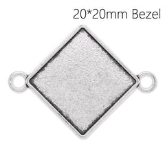 Bracelet Connector with 20mm rhombus Bezel,Zinc Alloy filled,Antique Silver plated,20pcs/lot