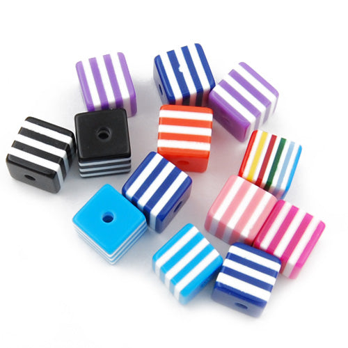 Striped Resin Beads - 10mm Large Hole Small Striped Resin or Acrylic B