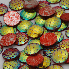 12mm Round Mermaid Cabochon,Fish scale cabochon,Jewelry Supplies,Red,Thickness 2.5mm,50pcs/lot