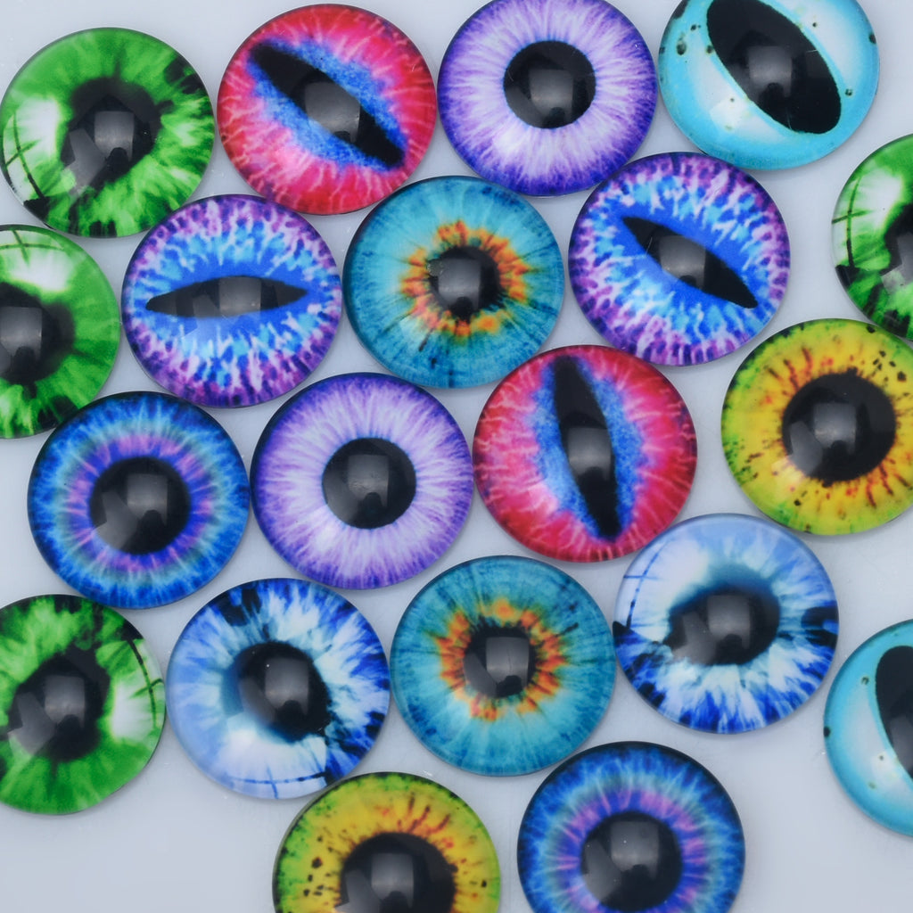 20MM Round pattern glass cabochons with mixed Dragon Eyes,flat back,thickness 6mm,20 pieces/lot