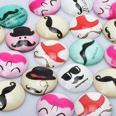 30MM Round pattern glass cabochons with mixed whiskers,flat back,thickness 7mm,20 pieces/lot