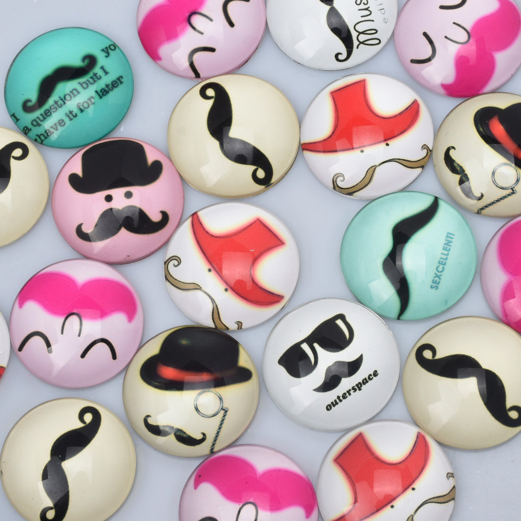 30MM Round pattern glass cabochons with mixed whiskers,flat back,thickness 7mm,20 pieces/lot