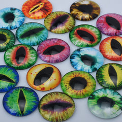 30MM Round pattern glass cabochons with mixed dragon eye,flat back,thickness 7mm,20 pieces/lot