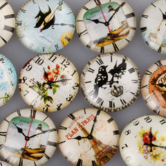 25MM Round Pattern flat-back Glass cabochon,one style multi photos,clocks,20 pieces/lot