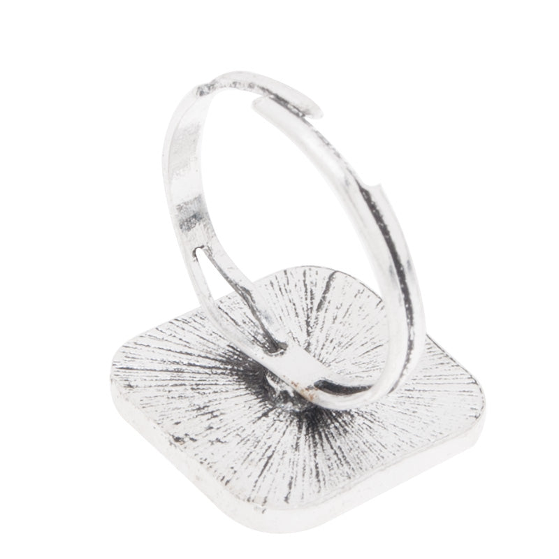 Adjustable Ring with 15x15mm Square Bezel,Filleted corner,Zinc alloy Filled,Antique Silver plated,20pcs/lot