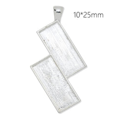 10x25mm silver plated rectangle cabochon base setting pendant,2 blanks,pendant bezel, 10 pieces/lot