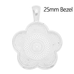 25mm(1 inch) Flower pendant trays,Zinc Alloy filled,shine silver plated,20pcs/lot