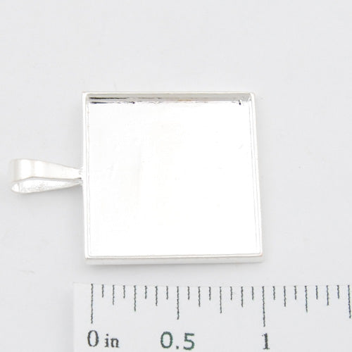 Silver，25mm*25mm  Square Cameo Cabochon Base Setting Pendants，Sold 20PCS  Per Lot