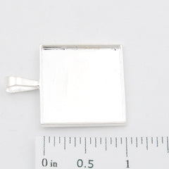 Silver，25mm*25mm  Square Cameo Cabochon Base Setting Pendants，Sold 20PCS  Per Lot