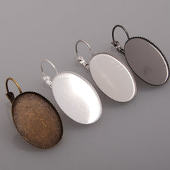 18*25MM Oval Silver Plated Brass French Lever Back Earrings Blank,fit 18*25MM glass cabochons,buttons;sold 50pcs per pkg