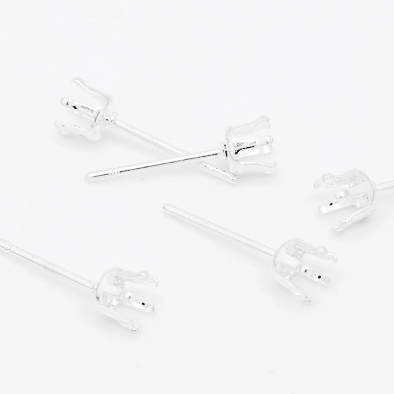 Suitable for ss16(4mm) Silver Plated Round Jewelry Earring Settings,Crown Claw Setting Earring Stud Blanks,Metal,20pcs/lot