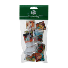 25mm Square transparent pattern glass cabochons with mixed Girls,flat back,thickness 6.5mm, 20 pieces/lot