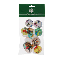 25MM Round Pattern flat-back Glass cabochon,one style multi photos,Birds and Flower,20 pieces/lot