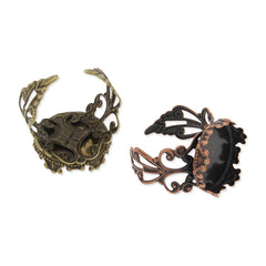 16 MM Princess Filigree Adjustable Ring Base,Brass filled,Antique copper plated,20 pieces/lot