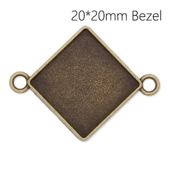 Bracelet Connector with 20mm rhombus Bezel,Zinc Alloy filled,Antique Bronze plated,20pcs/lot