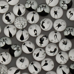 14mm Round glass cabochons,cartoon cat pattern glass cabochon,flat back,thickness 4.5mm,50 pieces/lot