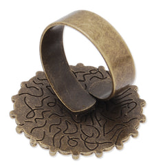 Circle Adjustable Ring with 20MM Round Ornate Bezel ,Antique Bronze,zinc alloy filled,20pcs/lot