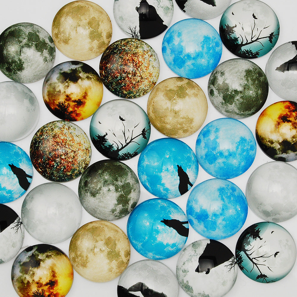 20mm Round Resin Full moon Gemstone Pattern Glass Cabochon,Thinckness 6.5MM,Jewelry Findings,20pcs/lot