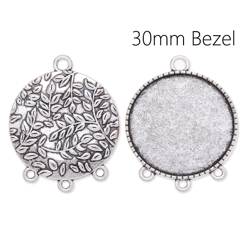 30mm Round pendant tray connector with olive branch in the back,Zinc alloy filled,Antique Silver plated,20pcs/lot