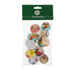 25MM Round Pattern flat-back Glass cabochon,one style multi photos,Birds and Flower,20 pieces/lot