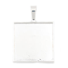 Silver，25mm*25mm  Square Cameo Cabochon Base Setting Pendants，Sold 20PCS  Per Lot