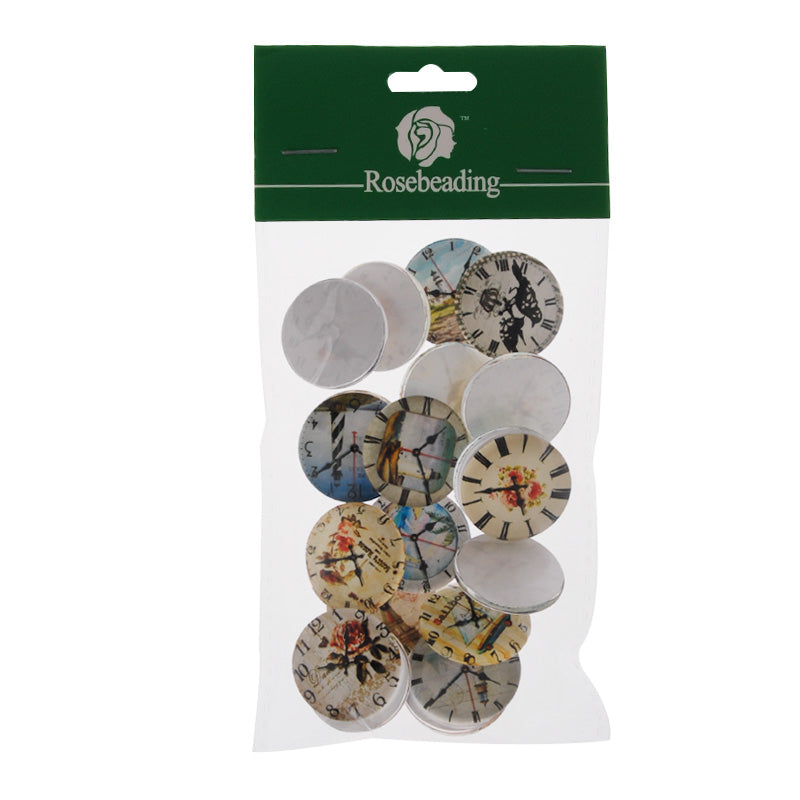25MM Round Pattern flat-back Glass cabochon,one style multi photos,clocks,20 pieces/lot