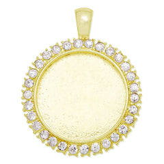 25mm Light gold Round pendant tray with Rhinestone,Zinc Alloy filled,10pcs/lot