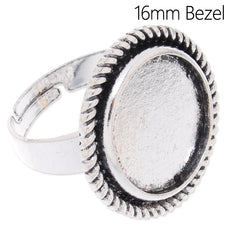 Adjuestable Ring With 16mm edge Round Bezel,Antique Silver,Zinc Alloy Filled,20pcs/lot