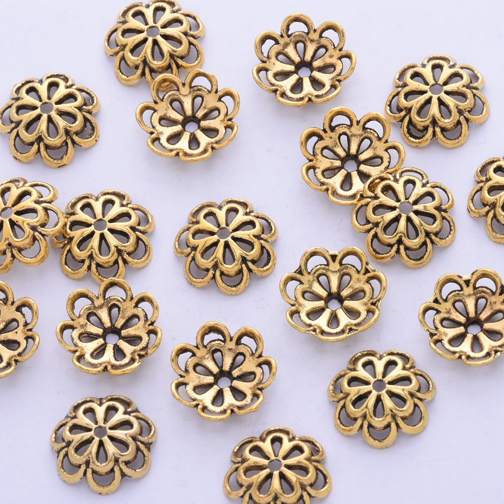 15mm Antique gold Filigree Flower Bead Caps Spacer Jewelry Findings Charms European Beads 50pcs