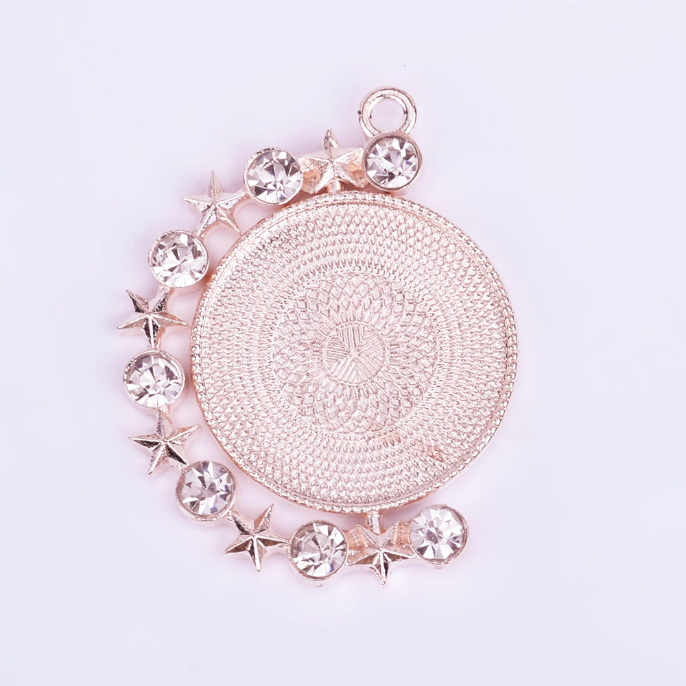 20mm Zinc alloy Round Pendant Tray Double Side Round Pendant Blanks with Rhinestones Blank Settings Wholesale rose gold 10pcs