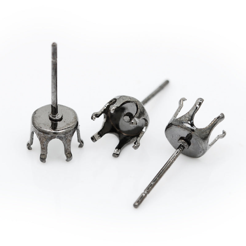 Suitable for ss28(6mm)   Metal Black Round Jewelry Earring Settings,Crown Claw Setting Earring Stud Blanks,Metal,20pcs/lot