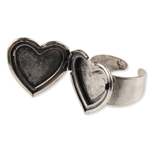 Antique Silver plated Ring Base Setting  With 15*15MM Heart Locket,fit 15*15 heart photo;Sold 10PCS Per Package