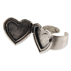 Antique Silver plated Ring Base Setting  With 15*15MM Heart Locket,fit 15*15 heart photo;Sold 10PCS Per Package