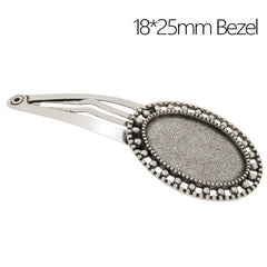 Metal Hair Clips with 18x25MM Oval Setting base,Antique silver,20 Pieces/lot