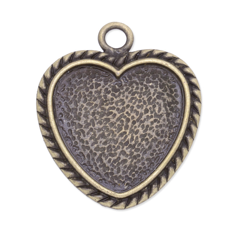 25mm(1 inch)(inside) Heart pendant trays,Zinc Alloy filled,Antique Bronze plated,20pcs/lot