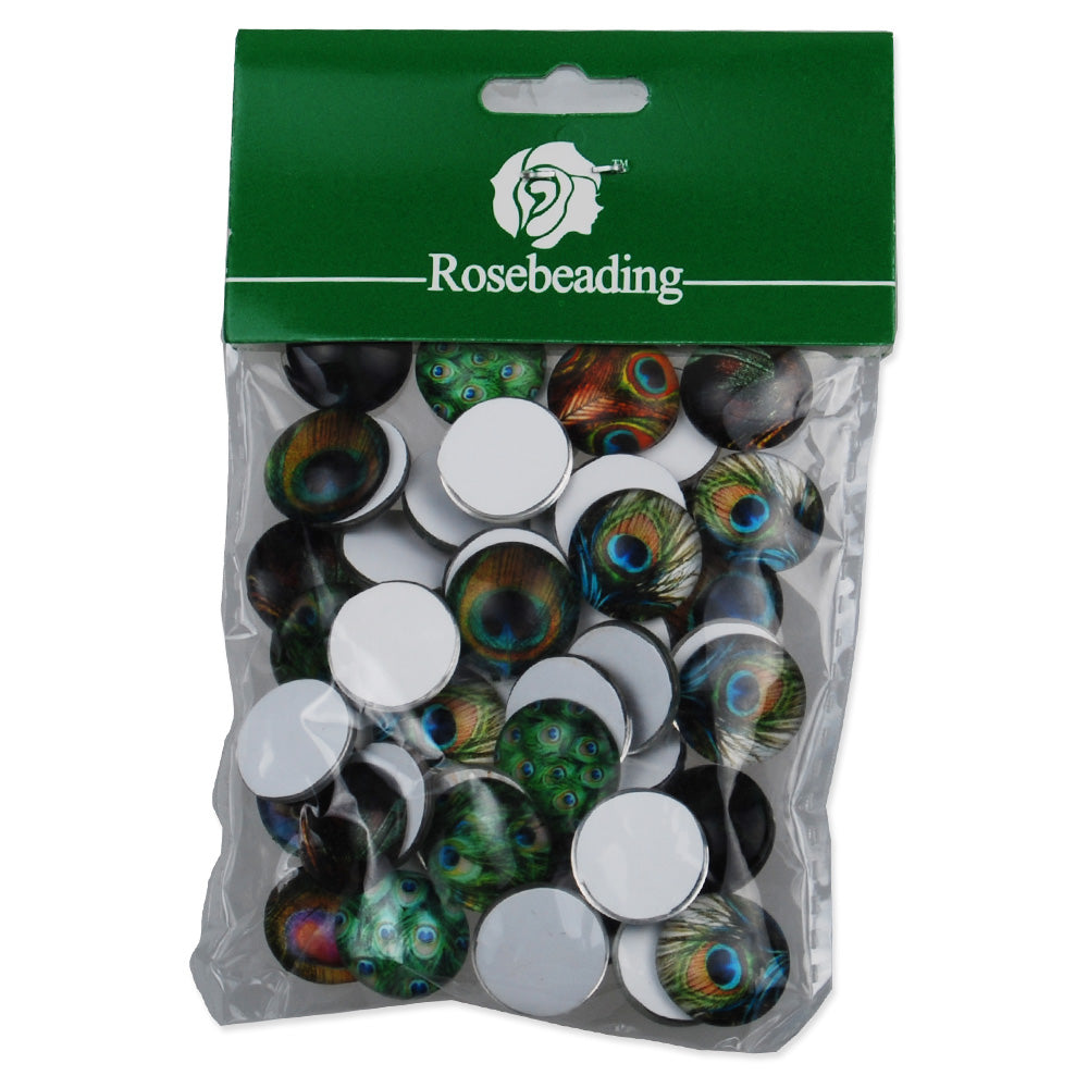 16MM Round colorful glass cabochons with mixed peacock pattern,Photo glass cabochons,flat back,thickness 5mm,50 pieces/lot