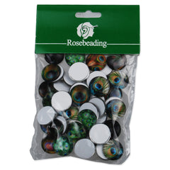 16MM Round colorful glass cabochons with mixed peacock pattern,Photo glass cabochons,flat back,thickness 5mm,50 pieces/lot