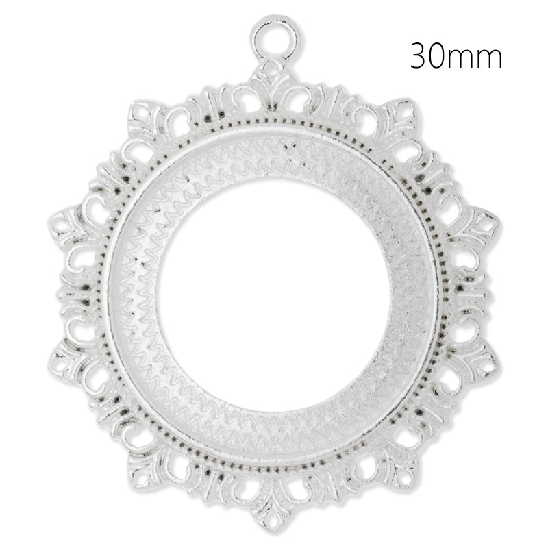 30mm Silver plated round Zinc Alloy Cabochon Base Setting Pendants,cabochon bezel settings, 10 pieces/lot