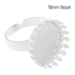 Adjustable Ring with 18MM Round Princess Base,Brass filled,Silver plated,20 pieces/lot