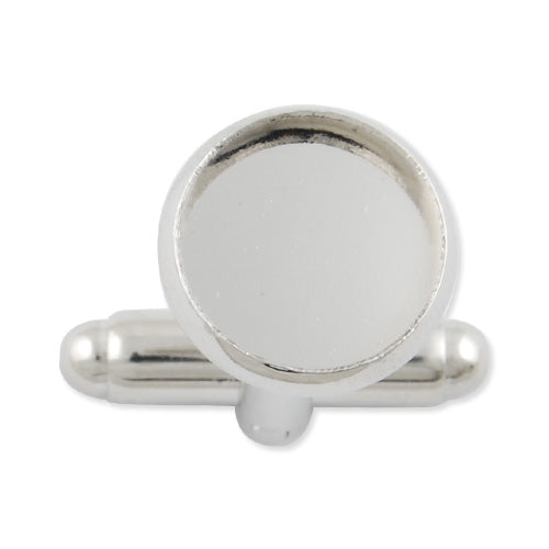 Rhodium Plated Cufflink Blanks with round bezel setting match 10mm cabochon