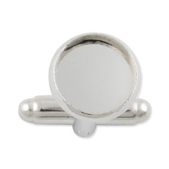 Rhodium Plated Cufflink Blanks with round bezel setting match 10mm cabochon