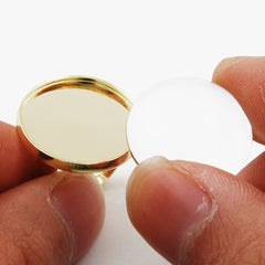 Adjustable Ring Blank Base Setting Pendants With 20MM Round Pad,14K Gold-Plated Brass,Lead Free And Nickel Free,Sold 20PCS Per Lot