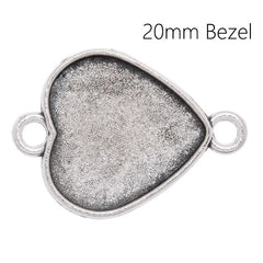 Bracelet Connector with 20mm Heart Bezel,Zinc Alloy filled,Antique Silver plated,20pcs/lot