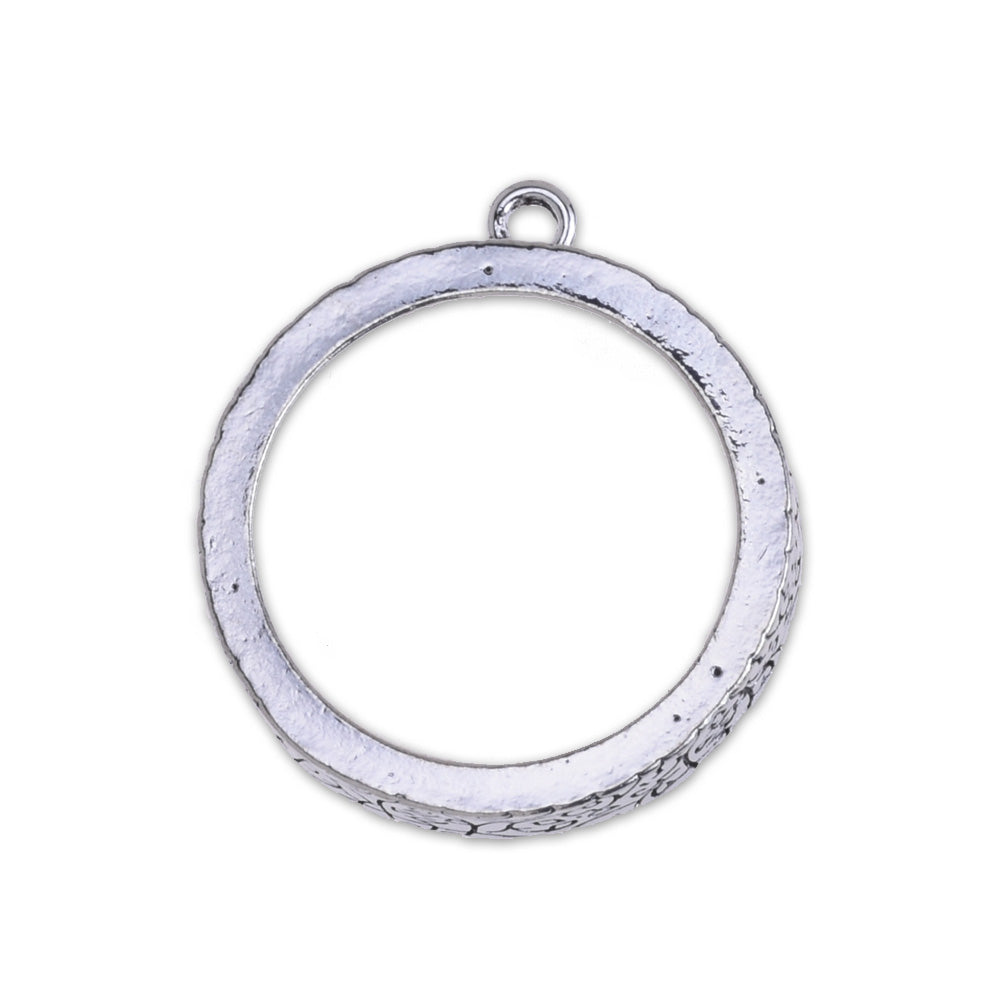 Antique Silver Round Resin Bezel Open Back Blank,Flourish Open Bezel 30mm for Resin Pendant Setting