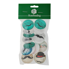 30MM Round pattern glass cabochons with mixed whiskers,flat back,thickness 7mm,20 pieces/lot