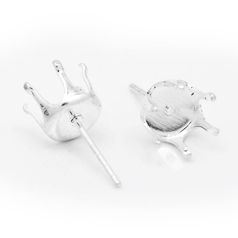 Suitable for ss38(8mm)  Silver Plated Round Jewelry Earring Settings,Crown Claw Setting Earring Stud Blanks,Metal,20pcs/lot