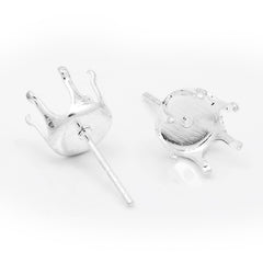 Suitable for ss38(8mm)  Silver Plated Round Jewelry Earring Settings,Crown Claw Setting Earring Stud Blanks,Metal,20pcs/lot